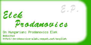 elek prodanovics business card